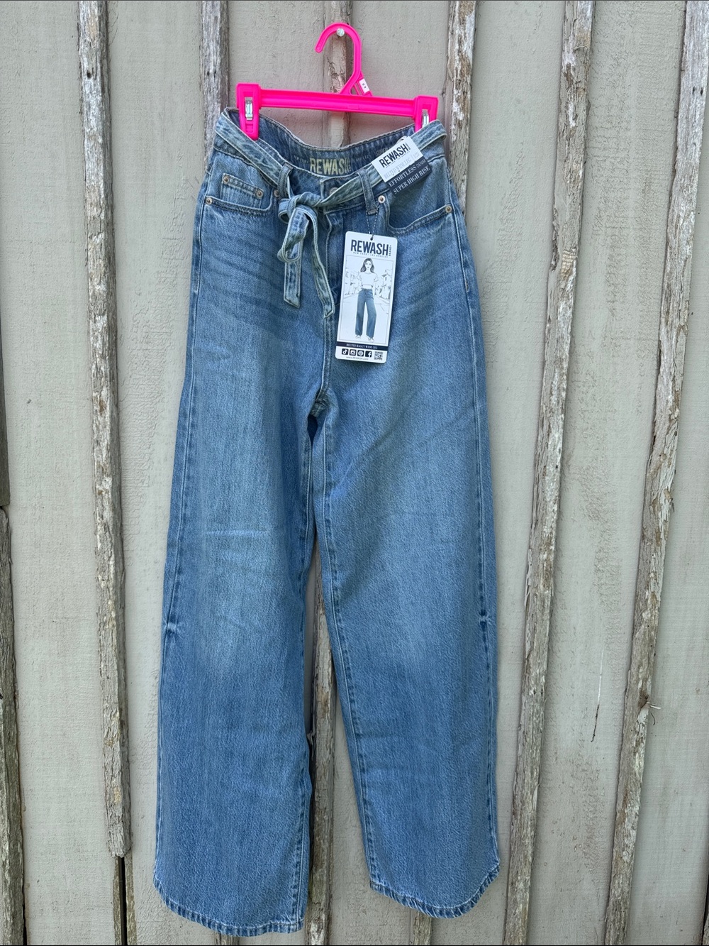 Rewash Light Blue High-Waist Wide-Leg Jeans with Self-Tie Waist